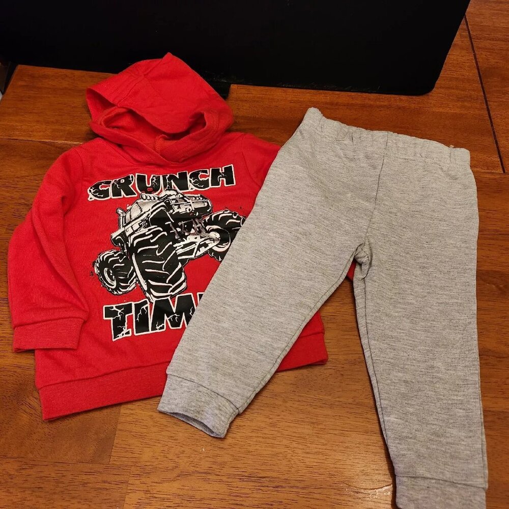 Kidgets boys 12M 2 piece Truck red hoodie with gray sweats